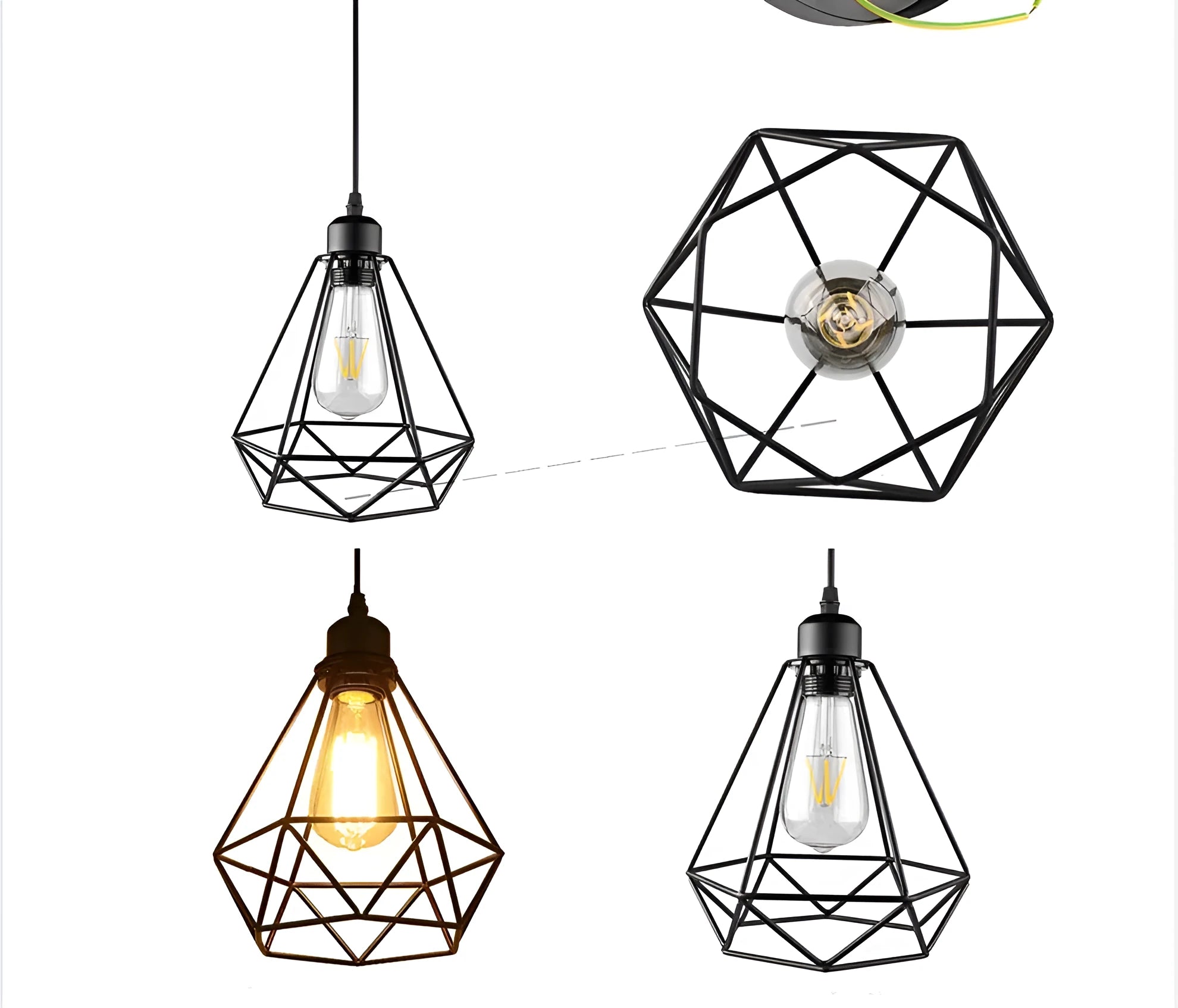 Black Nordic retro iron chandelier with a retractable frame hanging from a ceiling.