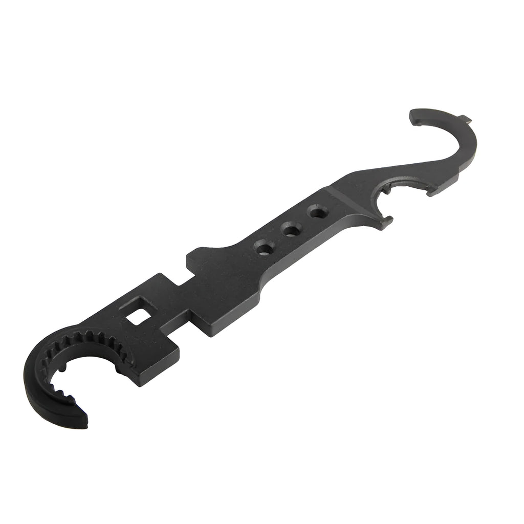 Black AR15 M4 combination wrench made from 40Cr steel with dual-purpose design for firearms maintenance