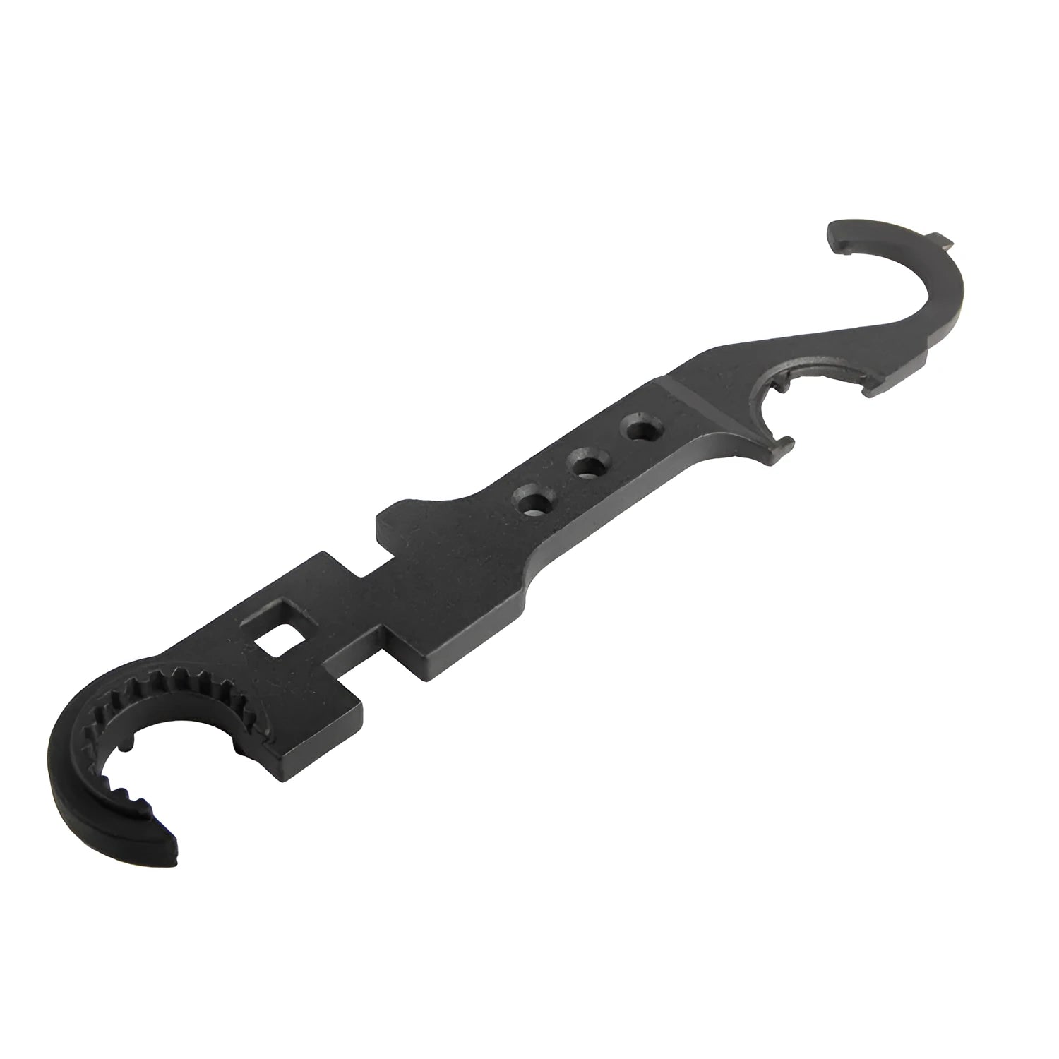Black AR15 M4 combination wrench made from 40Cr steel with dual-purpose design for firearms maintenance
