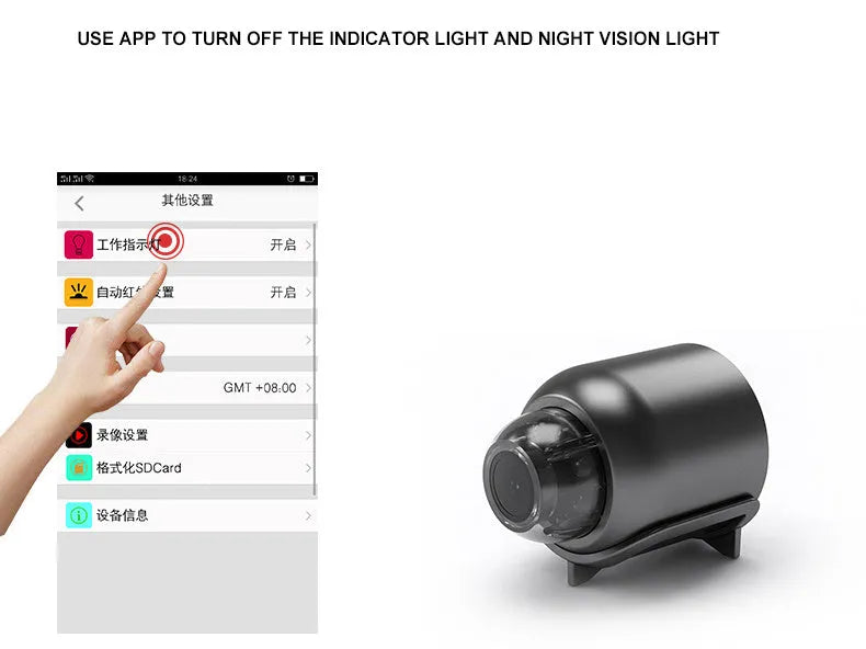 Black cylindrical 1080P WiFi indoor camera with infrared night vision and human detection, 2.8mm lens