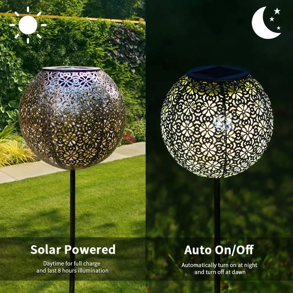 Solar wrought iron ground ball lamp LED with 15x15x46mm dimensions, black finish