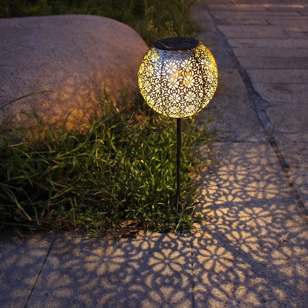 Solar wrought iron ground ball lamp LED with 15x15x46mm dimensions, black finish