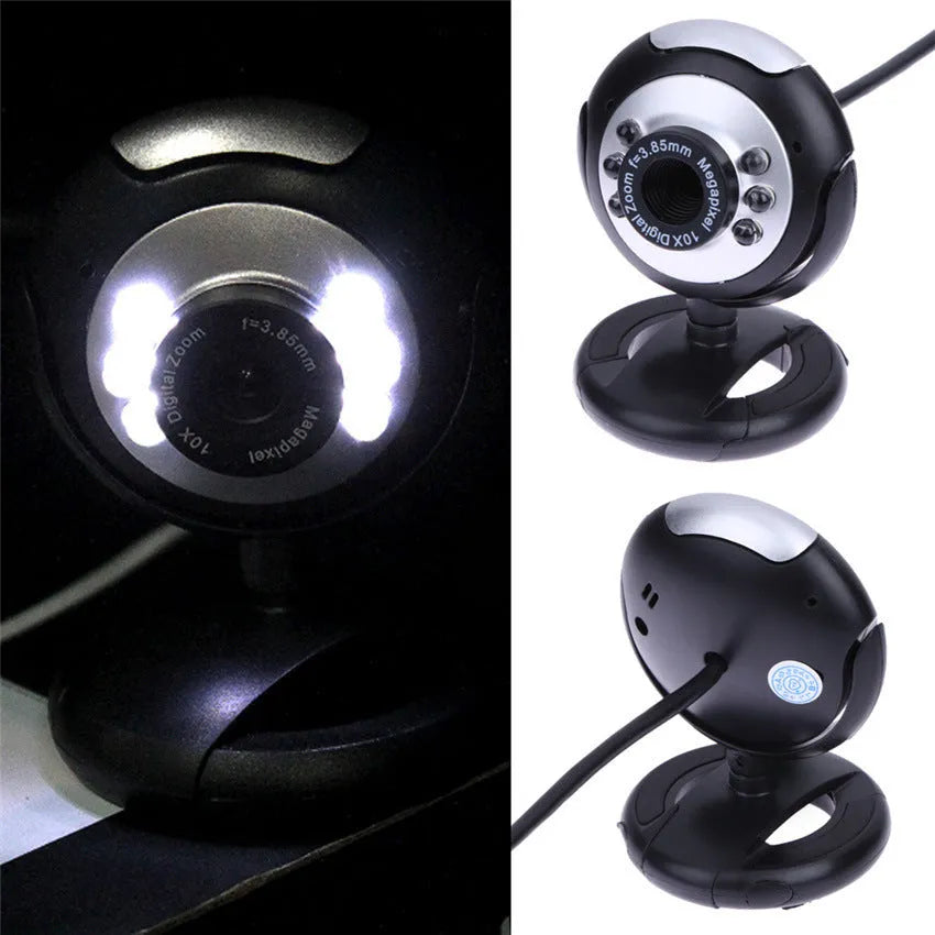 USB webcam with ring of six white LED lights around the lens