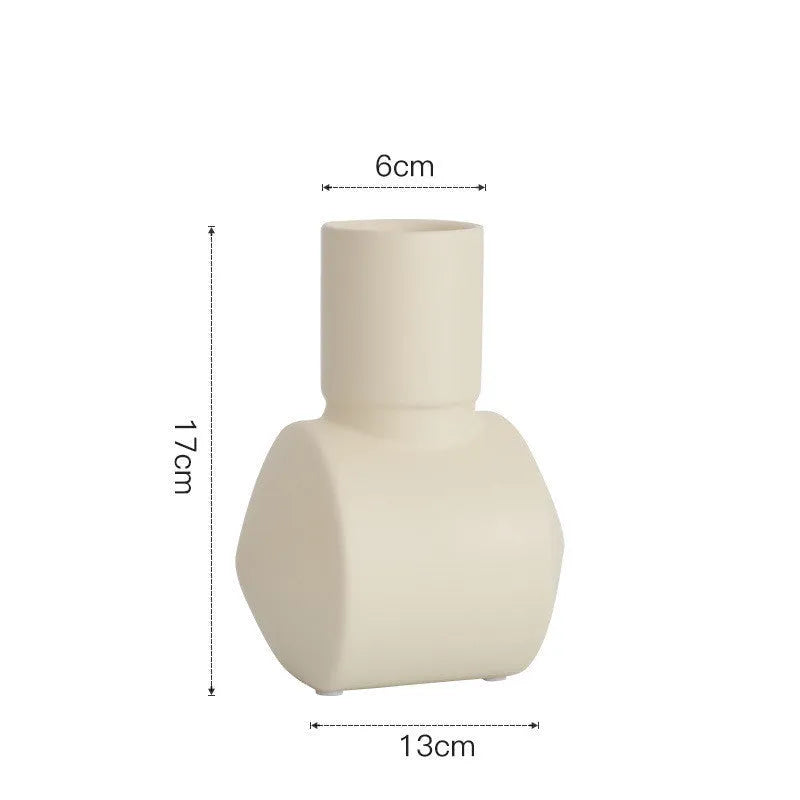 Nordic style hammer ceramic vase in white pottery with colour glaze, 20cm tall.