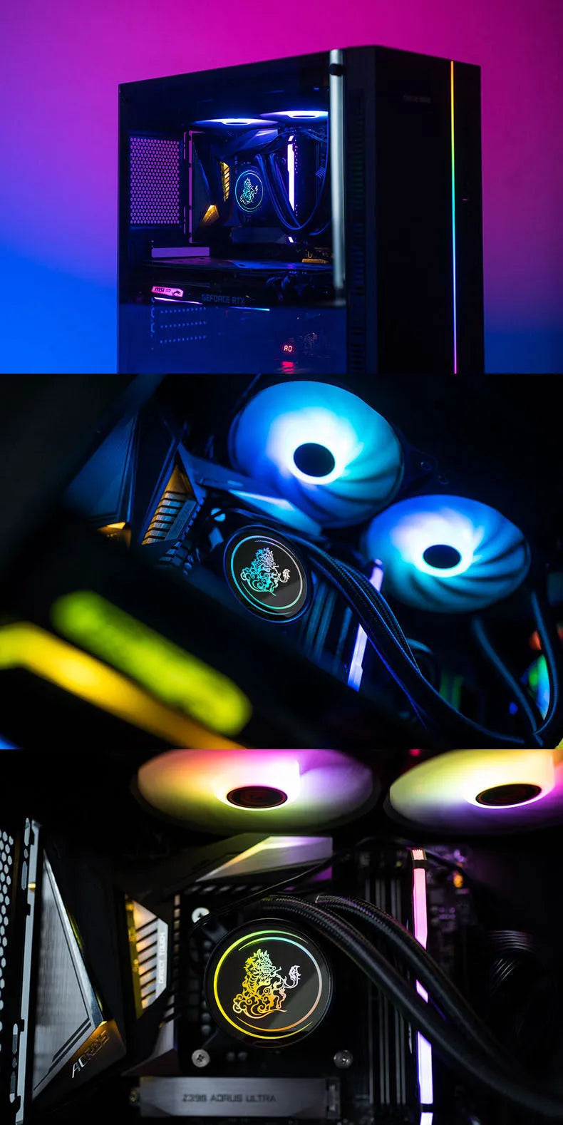 Kirin 240mm CPU water cooling radiator with ARGB fans and copper-aluminium construction