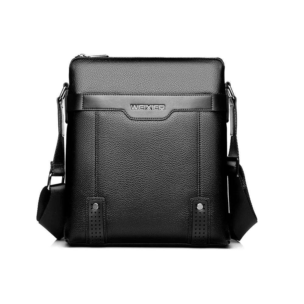 Men's medium shoulder bag in black or brown PU leather with square design