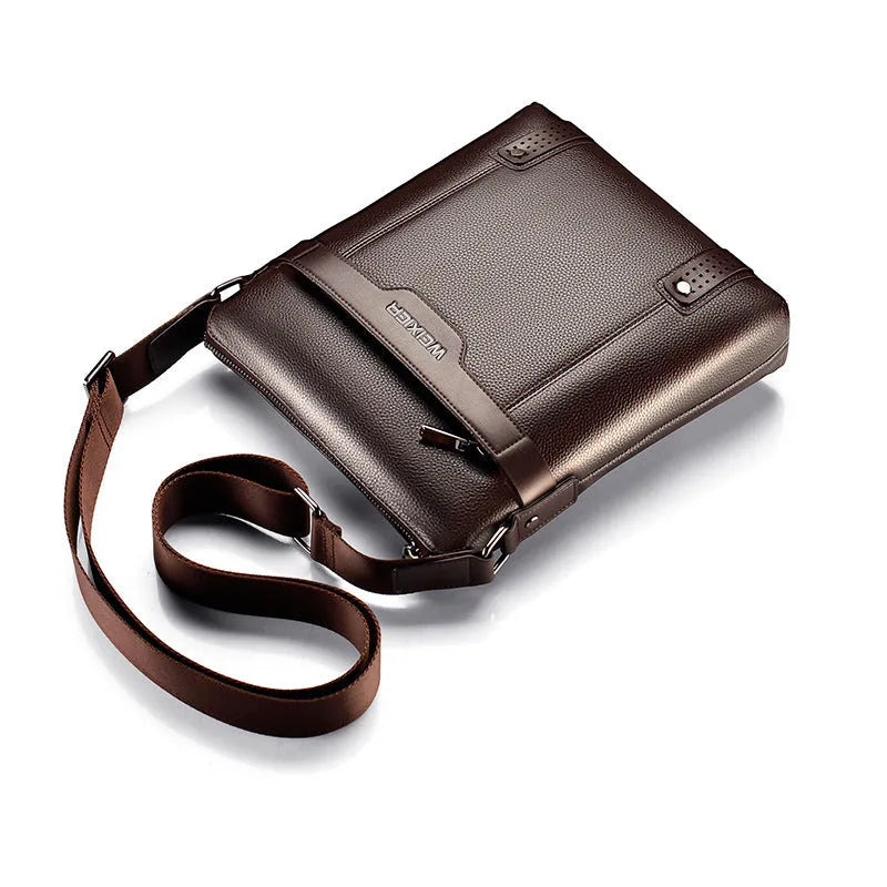 Men's medium shoulder bag in black or brown PU leather with square design