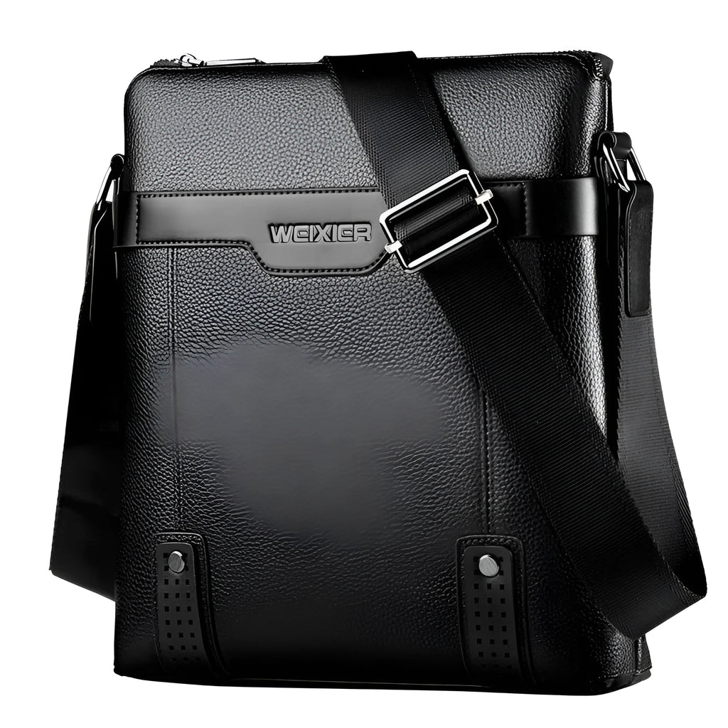 Men's medium shoulder bag in black or brown PU leather with square design
