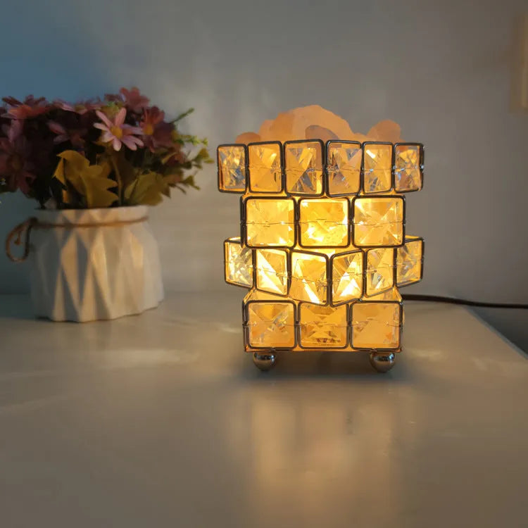 Cute mini crystal salt LED table lamp with light luxury style, 220V, UK plug, bedroom decor