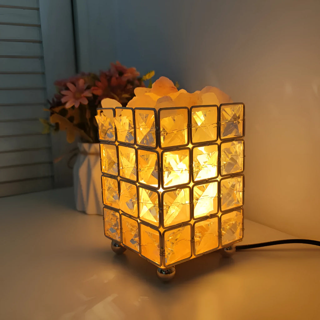 Cute mini crystal salt LED table lamp with light luxury style, 220V, UK plug, bedroom decor