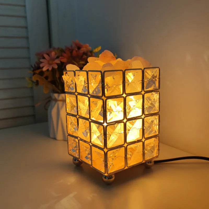 Cute mini crystal salt LED table lamp with light luxury style, 220V, UK plug, bedroom decor