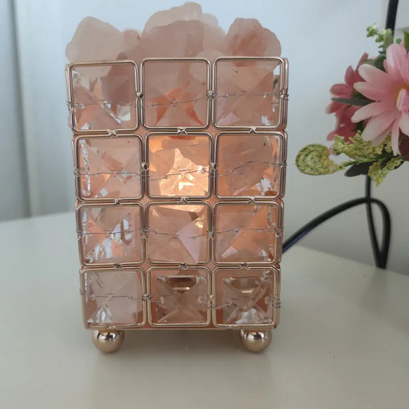 Cute mini crystal salt LED table lamp with light luxury style, 220V, UK plug, bedroom decor