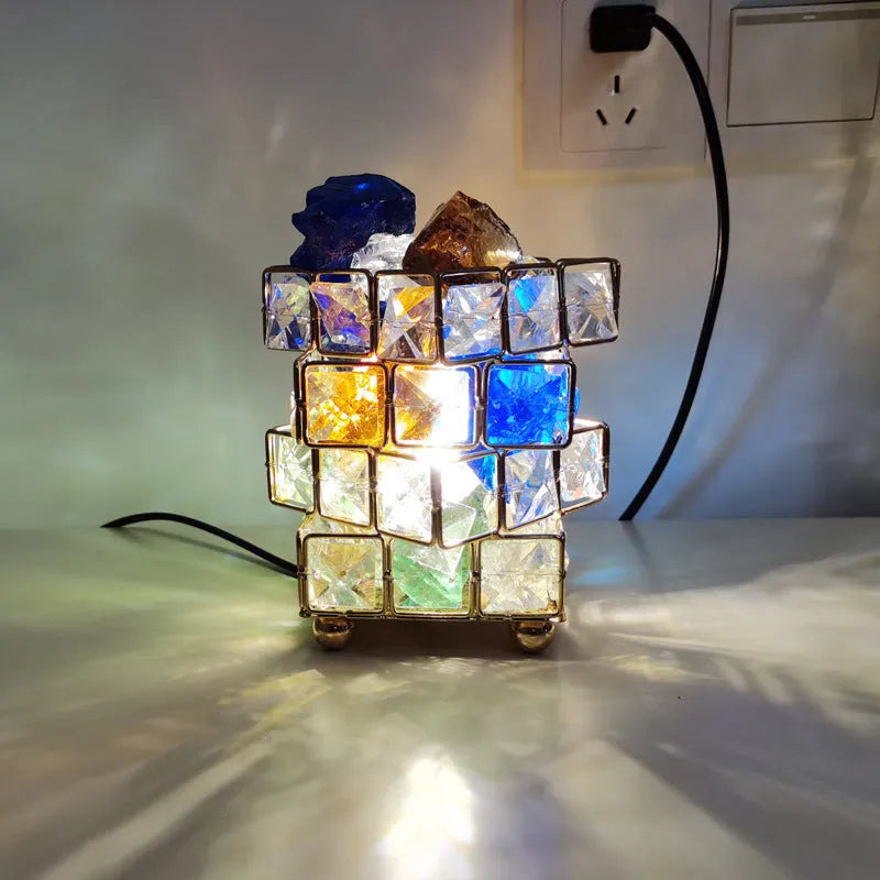 Cute mini crystal salt LED table lamp with light luxury style, 220V, UK plug, bedroom decor