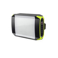 Green aluminium alloy and ABS plastic rechargeable camping light with dimmer and USB power bank port