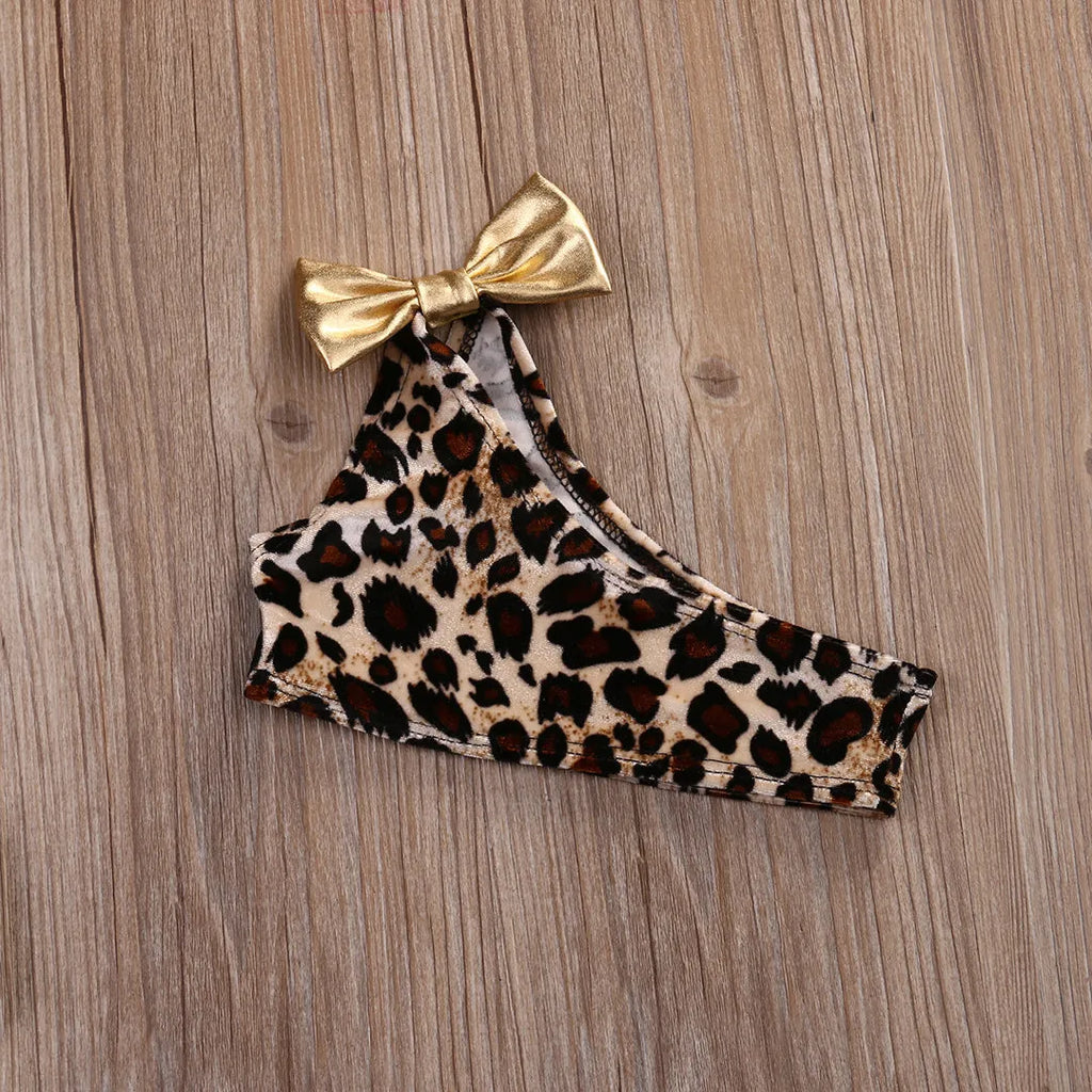 Kids baby girls leopard print one shoulder cotton blend swimsuit for summer beach pool