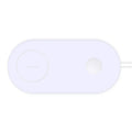 White dual wireless charging pad for two mobile phones on a table