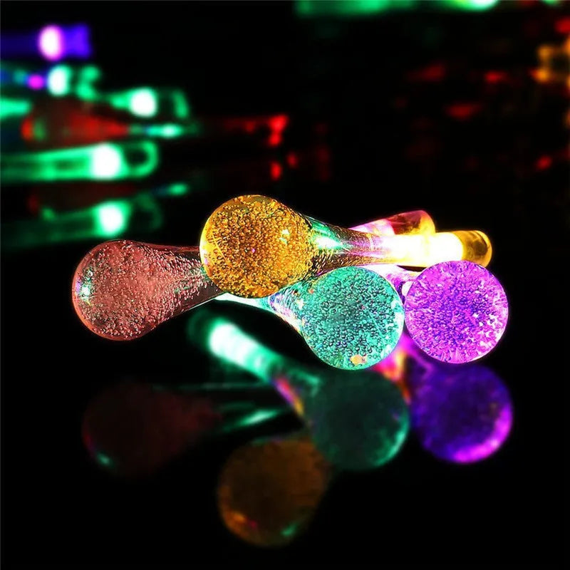 6.5-metre solar-powered LED water drop string lights with waterproof outdoor garden decoration