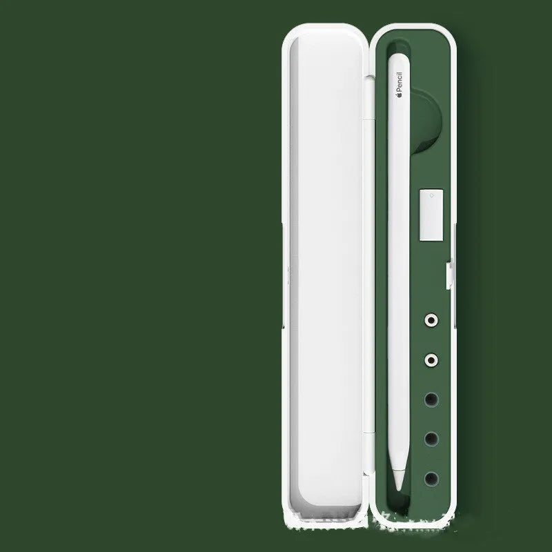 Hard shell travel case for Apple Pencil 1st and 2nd Generation in purple, green, black, and blue.