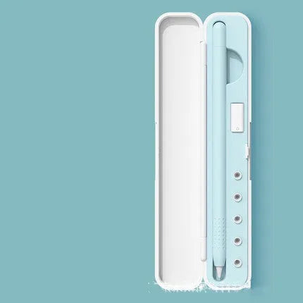 Hard shell travel case for Apple Pencil 1st and 2nd Generation in purple, green, black, and blue.