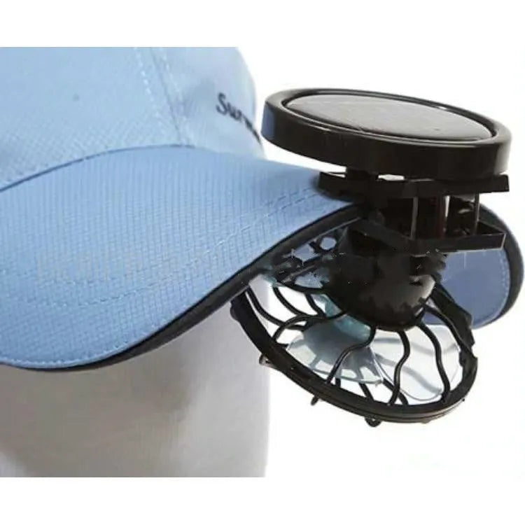 Black solar powered clip-on fan for outdoor camping and fishing cooling