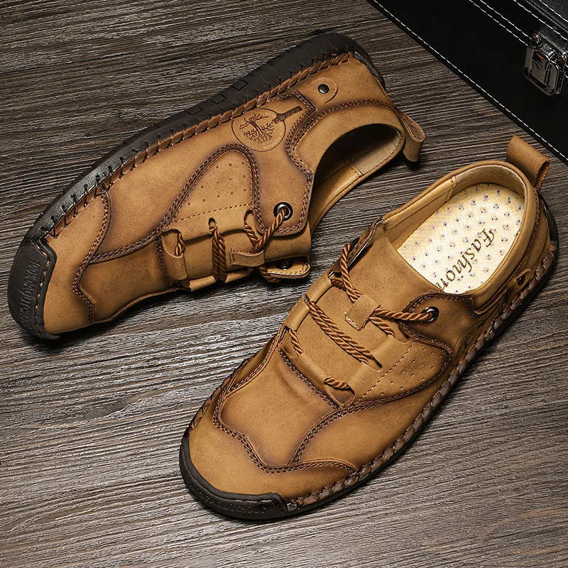 Men's casual leather shoes with round toe and plain microfiber upper in spring colours