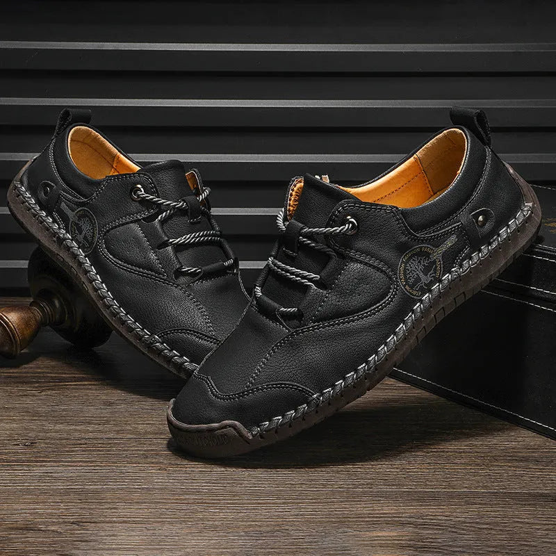 Men's casual leather shoes with round toe and plain microfiber upper in spring colours
