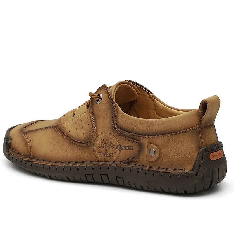 Men's casual leather shoes with round toe and plain microfiber upper in spring colours