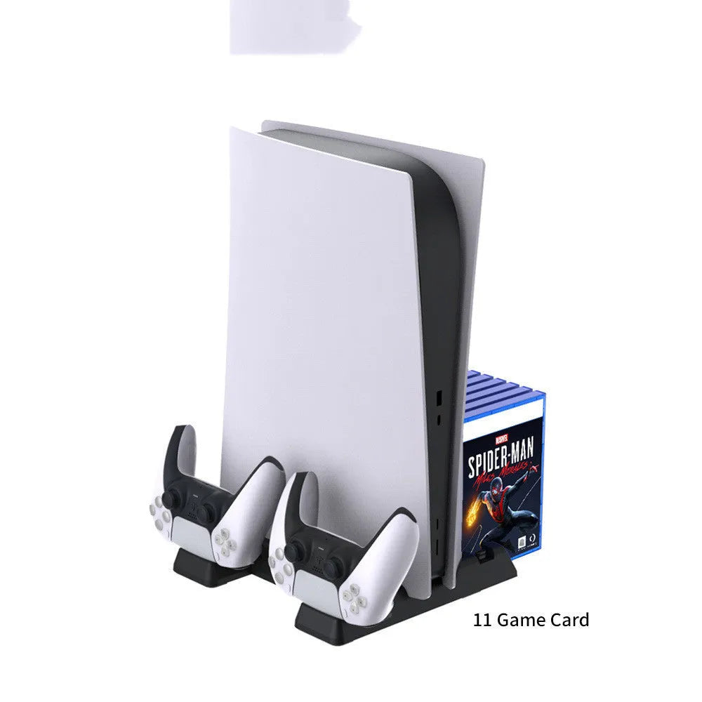 PS5 cooling fan and controller charging dock with disc storage slots, black colour