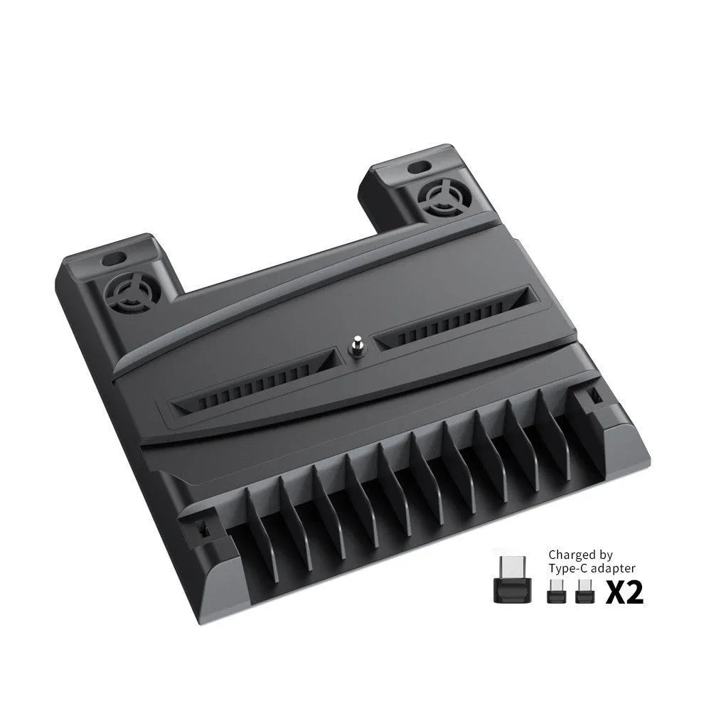 PS5 cooling fan and controller charging dock with disc storage slots, black colour