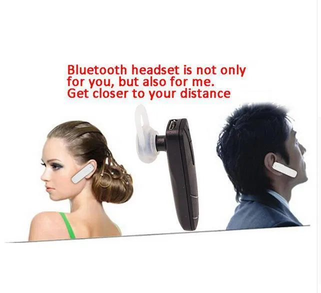 Black and white wireless Bluetooth earphone headset with in-ear design.
