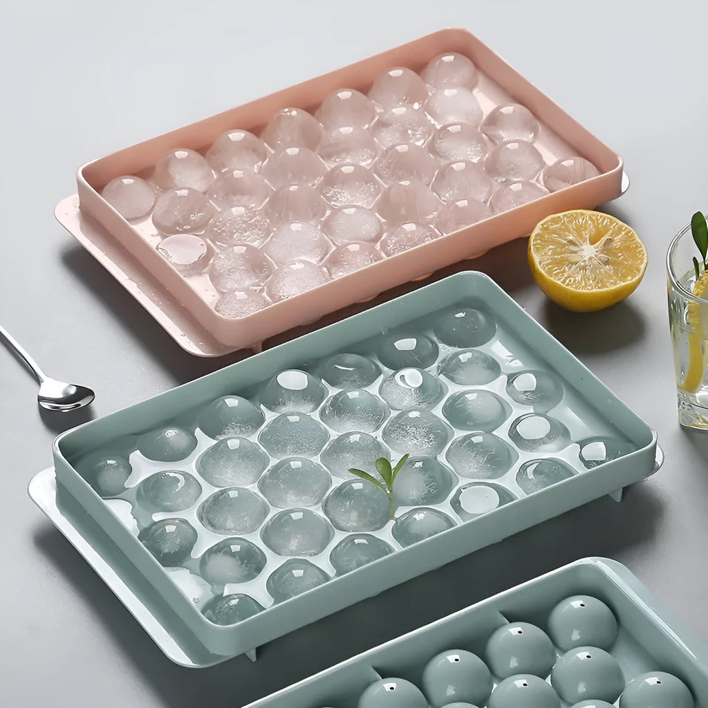 3D round ice mould tray creating spherical ice balls in PP plastic material