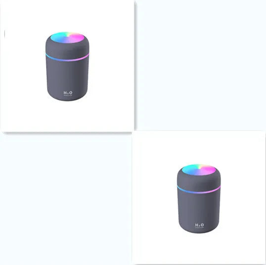 Pink car USB humidifier with LED lights showing water tank and control button