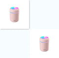 Pink car USB humidifier with LED lights showing water tank and control button