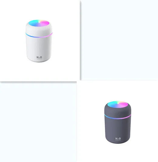 Pink car USB humidifier with LED lights showing water tank and control button