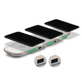 Black and white Qi wireless charging pad with 3-in-1 base design and USB cable