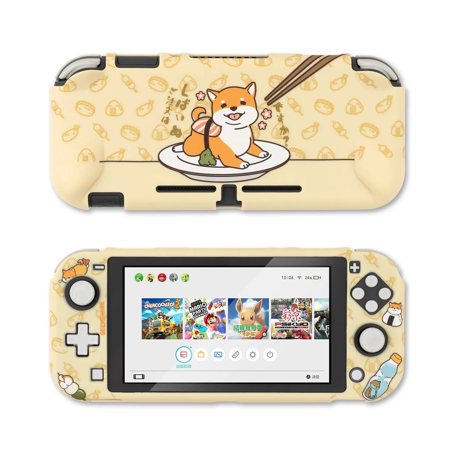 Nintendo Switch Lite transparent PC hard case with silicone back grip housing