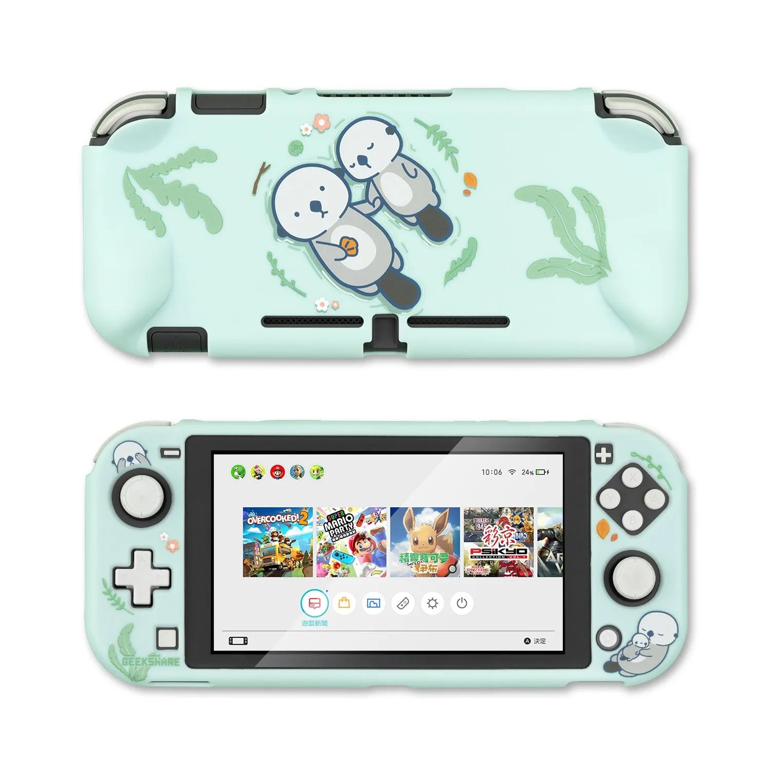 Nintendo Switch Lite transparent PC hard case with silicone back grip housing