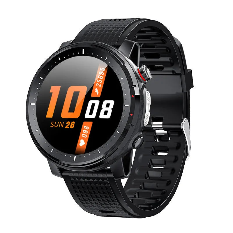 IP68 waterproof Android smart watch for men with round dial and silicone strap in red or black colours