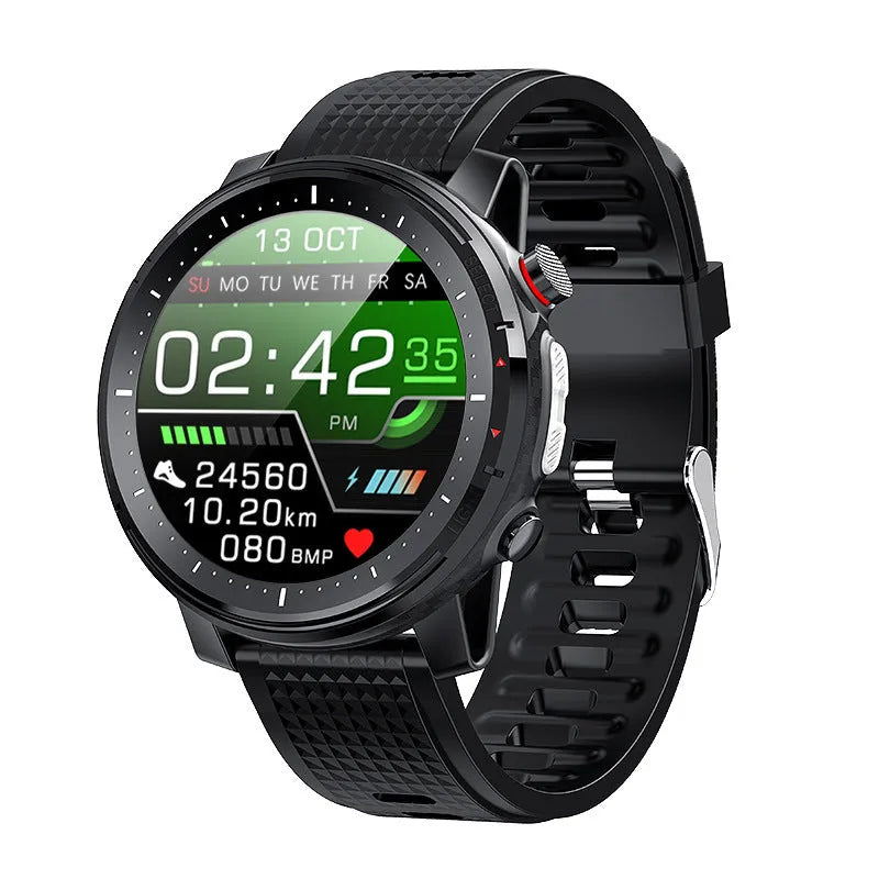 IP68 waterproof Android smart watch for men with round dial and silicone strap in red or black colours