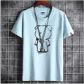 Mens cotton bear anime t-shirt short sleeve loose fit round neck street fashion top