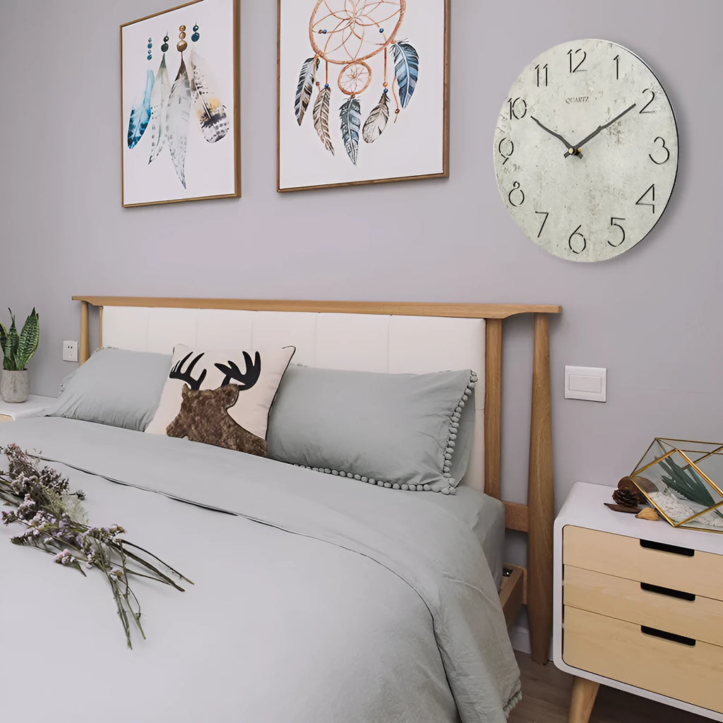 Grey European style modern wall clock for living room decor and household timekeeping
