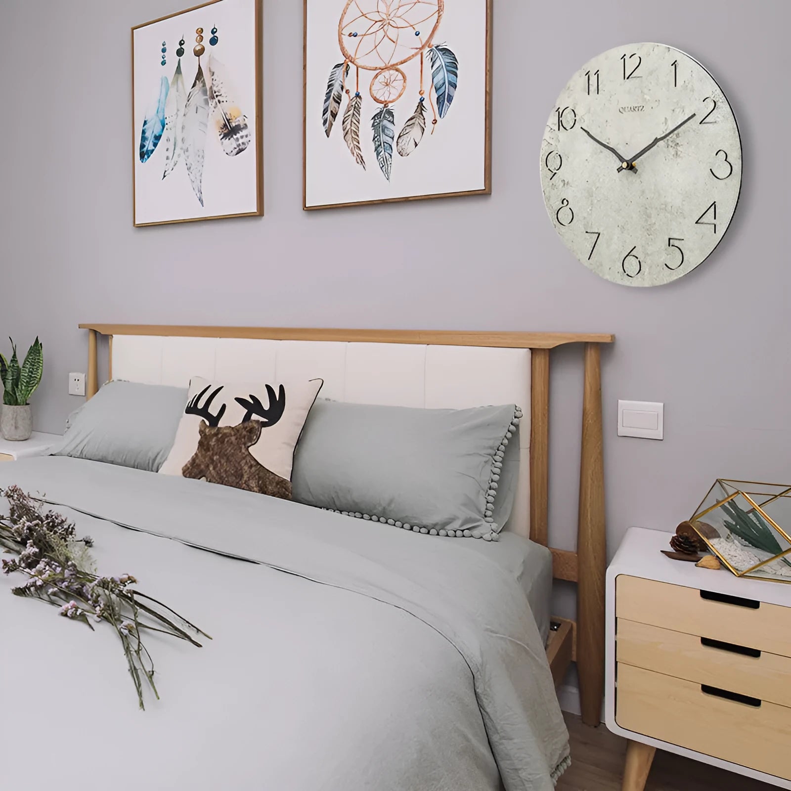 Grey European style modern wall clock for living room decor and household timekeeping