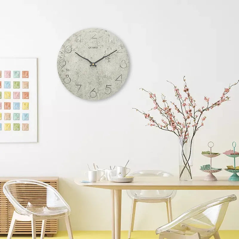 Grey European style modern wall clock for living room decor and household timekeeping