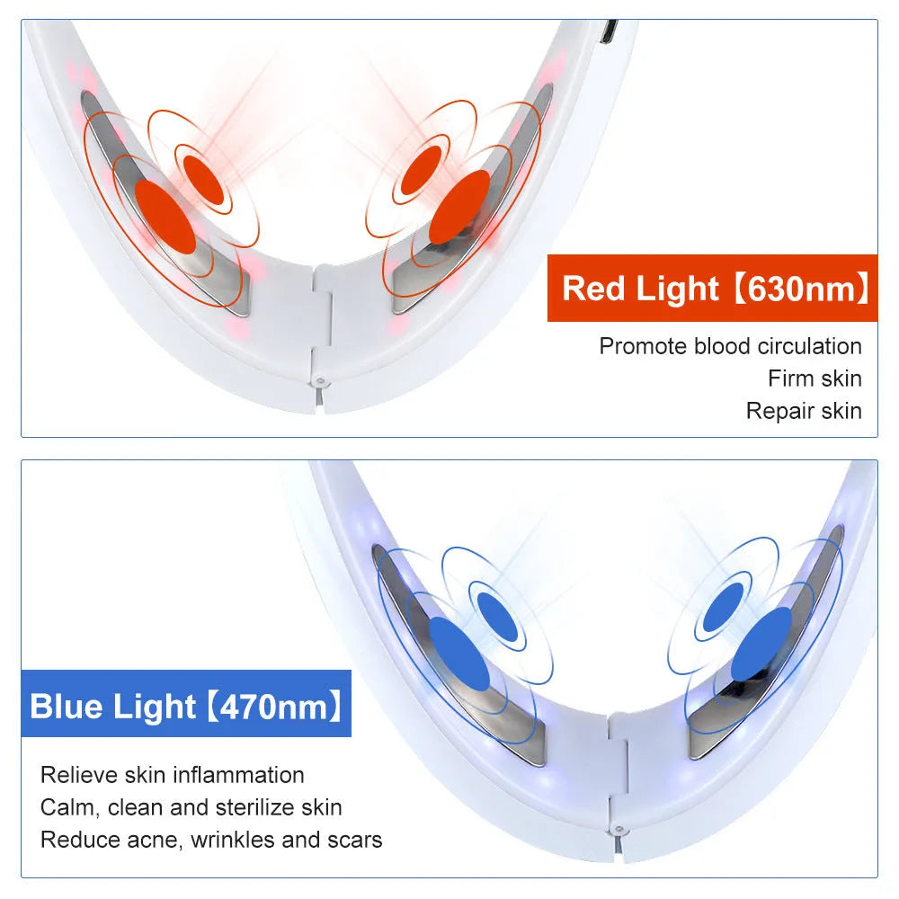 White facial lifting device with dual light therapy for anti-aging and acne treatment