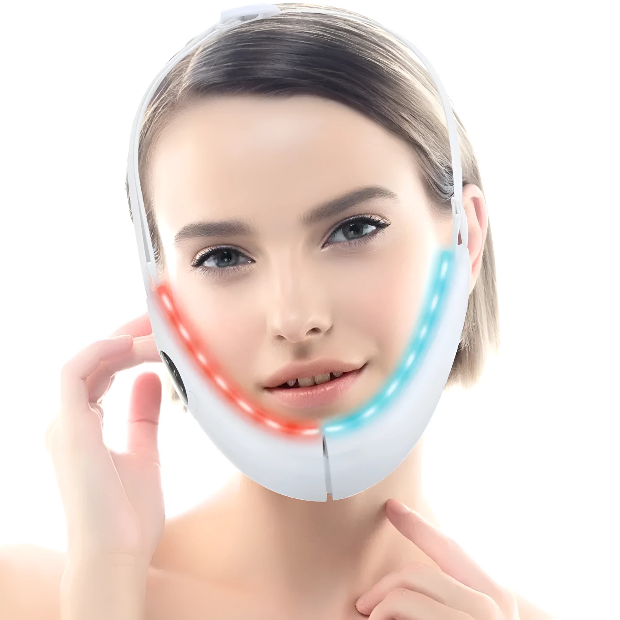 White facial lifting device with dual light therapy for anti-aging and acne treatment