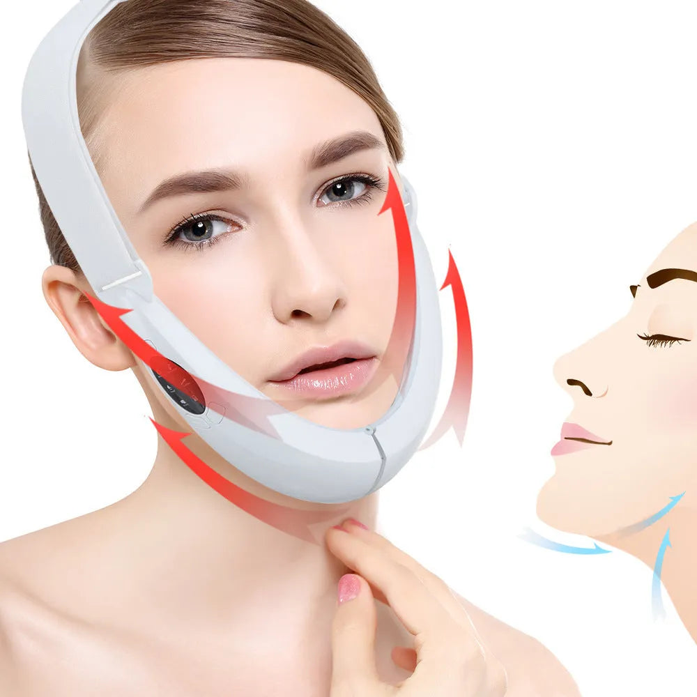White facial lifting device with dual light therapy for anti-aging and acne treatment