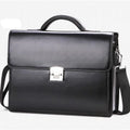 Black horizontal square men's business briefcase made from PU leather with a zipper opening.