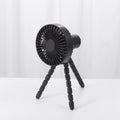 Small adjustable desktop fan with bending head on an octopus tripod, shown in black, green, pink, or white.