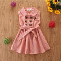 Sleeveless cotton A-line princess dress for a toddler girl in pink, with a front sash.