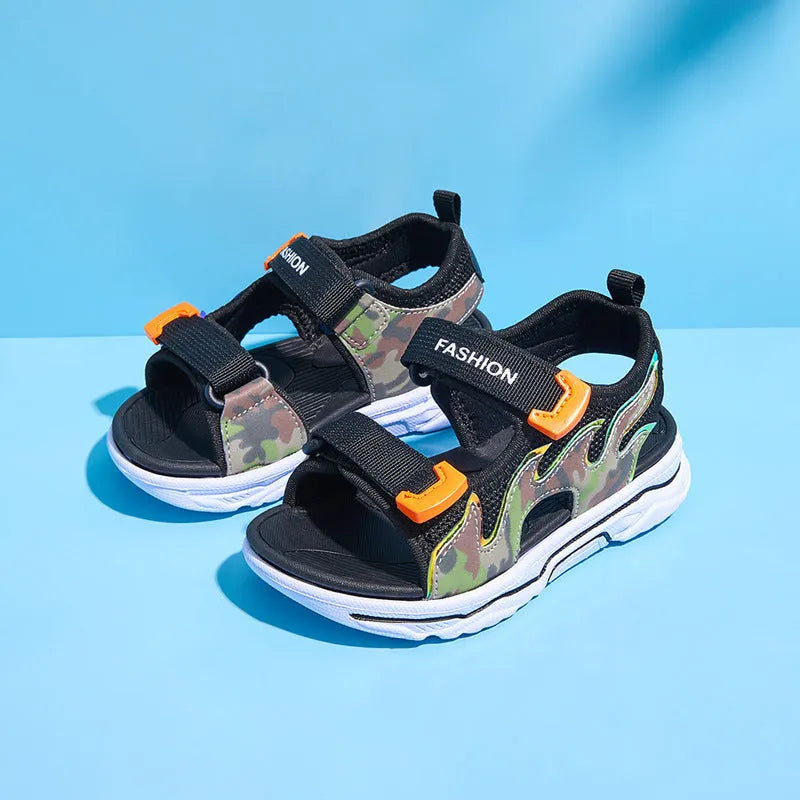 Children sport mesh sandals with breathable three-layer net upper and non-slip EVA sole in blue colour